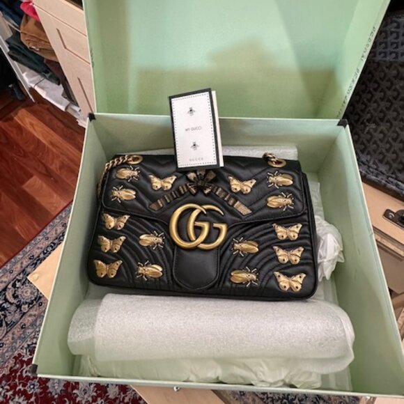 Gucci GG Marmont Medium Insect Black Matelassé Purse - Picture 13 of 13
